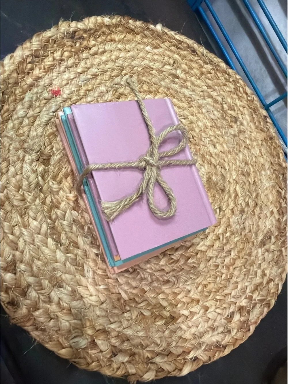 Set of 3 Decorative Wooden Books with Rope Tie in Pastel Colors